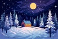 Winter House, cabin, in the snowy winter Forest, background image, winter landscape