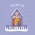 Winter house. Christmas time text vector hand drawn Royalty Free Stock Photo