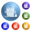 Winter house icons set vector Royalty Free Stock Photo