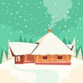 Winter House Snow Forest Flat Vector Royalty Free Stock Photo