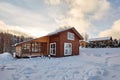 Winter house on winter snowy panoramic landscape