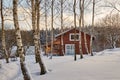 Winter house on winter snowy panoramic landscape