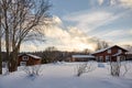 Winter house on winter snowy panoramic landscape