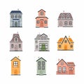 Winter houses collection. Cottages set. Christmas house covered with snow. Royalty Free Stock Photo