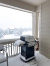 Winter Hush Snow Draped Grill on Suburban Balcony Royalty Free Stock Photo