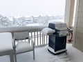 Winter Hush Snow Draped Grill on Suburban Balcony Royalty Free Stock Photo