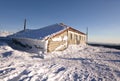 Winter hut in Ural mountains.Russia,taiga,siberia. Royalty Free Stock Photo