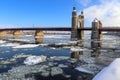 Winter ice drift along the European river Neman