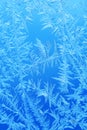 Winter ice frost, frozen background. frosted window glass texture. Cold cool icicles background. Winter wonderland scene.