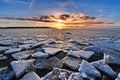 Spring ice Gauja river after sunset observing