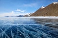 Winter ice landscape on Siberian lake Baikal with clouds Royalty Free Stock Photo