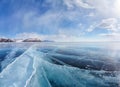 Winter ice landscape on Siberian lake Baikal with clouds Royalty Free Stock Photo