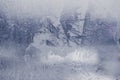 Winter ice pattern on the frozen window. Texture, background for inserting text. New Year theme. Winter. Cold. Royalty Free Stock Photo