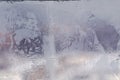 Winter ice pattern on the frozen window. Texture, background for inserting text. New Year theme. Winter. Cold. Royalty Free Stock Photo