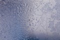 Winter ice pattern on the frozen window. Texture, background for inserting text. New Year theme. Winter. Cold. Royalty Free Stock Photo