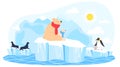 Winter ice, polar bear, sea water, north nature, two animal iceberg, arctic warming, design, style cartoon vector Royalty Free Stock Photo