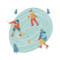 Winter, an ice skating rink. Winter sports, hockey and skating. Vector illustration.