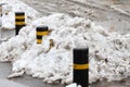 Winter. Ice. Snow. People walks a snowy icy road passing snowy cars on uncleaned icy street after a heavy snowfall. Unclea Royalty Free Stock Photo