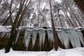 Winter Icefall Hanging From Rock