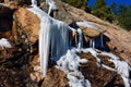 Winter Icicle Formation On Rocks in the Mountains on a Sunny Day