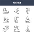 9 winter icons pack. trendy winter icons on white background. thin outline line icons such as shovel, woman, ski . winter icon set Royalty Free Stock Photo