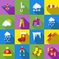 Winter icons set, cartoon style