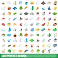 100 winter icons set, isometric 3d style