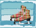 Winter icy background with plaid iceskates Royalty Free Stock Photo