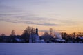 Winter, snowy village at sunset, Bavaria, Germany Royalty Free Stock Photo