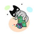 Cute winter cat. Vector illustration for a postcard, poster, print for clothes or accessories. Royalty Free Stock Photo