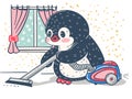 Winter illustration with funny cartoon penguin