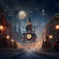 Winter illustration of a gathering of people and a tall clock in the middle measuring the time until the new year. Royalty Free Stock Photo