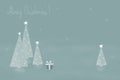 Winter illustration. Winter holiday forest or spruce with a gift. First snow, drifts. In gray-blue tones