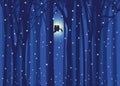 Winter illustration love owl in snowing forest