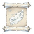 Winter Island Map with Snow Covered Scroll Texture Paper Design Element and Illustration Royalty Free Stock Photo