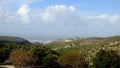 Winter in Israel. Carmel Mountains. On the horizon of Haifa and the sea.