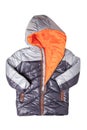 Winter jacket isolated. A stylish black warm down jacket with orange lining for the kids isolated on a white background. Childrens Royalty Free Stock Photo