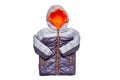 Winter jacket isolated. A stylish black warm down jacket with orange lining for the kids isolated on a white background. Childrens Royalty Free Stock Photo