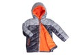 Winter jacket isolated. A stylish black warm down jacket with orange lining for the kids isolated on a white background. Childrens Royalty Free Stock Photo