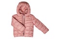 Winter jacket isolated. Stylish pink cosy warm winter down jacket for kids isolated on a white background. Fashionable clothing Royalty Free Stock Photo