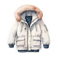 Winter jacket, winter accessories, watercolor illustration