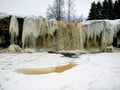 Winter jagala waterfall baltic sea coast in estonia