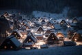 Winter japanese houses lights. Generate Ai