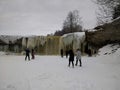 Winter jagala waterfall baltic sea coast in estonia