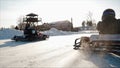 Winter karting competition on the ice track. Clip. Motion of go kart race in winter