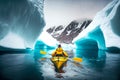 winter kayaking in antarctica boating among cold water and ice