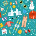 Winter kids activity seamless pattern.