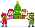 Winter Kids and Banner Royalty Free Stock Photo