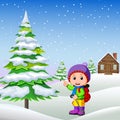 In the winter, kids play in the snow very joyfully