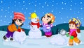 In the winter, kids play in the snow very joyfully